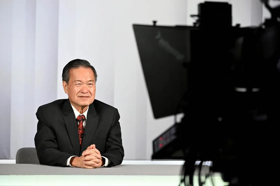 Presidential candidate Tan Kin Lian delivering his broadcast speech on Aug 24, 2023.