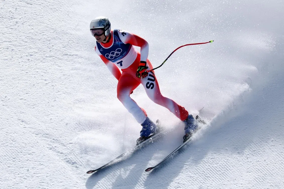 Milano Cortina 2026 Olympics - Alpine Skiing - Men's Downhill - Stelvio Ski Centre, Bormio, Italy - February 07, 2026. Marco Odermatt of Switzerland reacts during the men's downhill REUTERS/Gintare Karpaviciute
