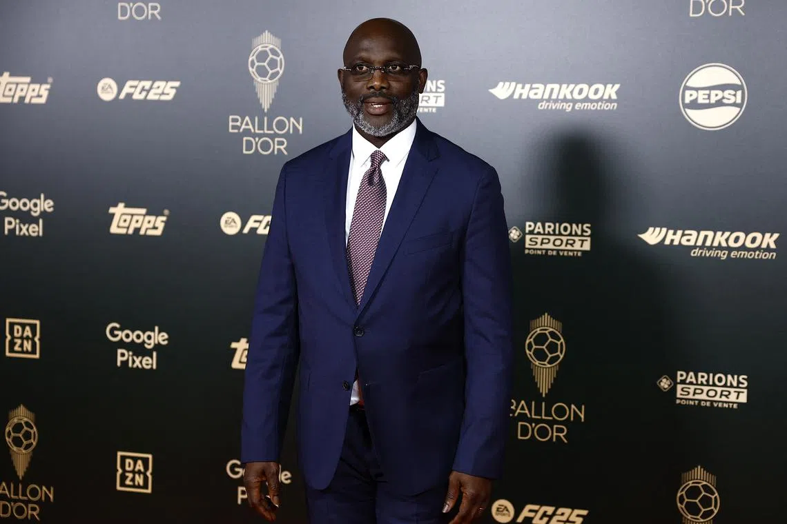 FILE PHOTO: Soccer Football - Ballon d'Or - Arrivals - Theatre du Chatelet, Paris, France - October 28, 2024 Former player George Weah REUTERS/Sarah Meyssonnier/ File Ph