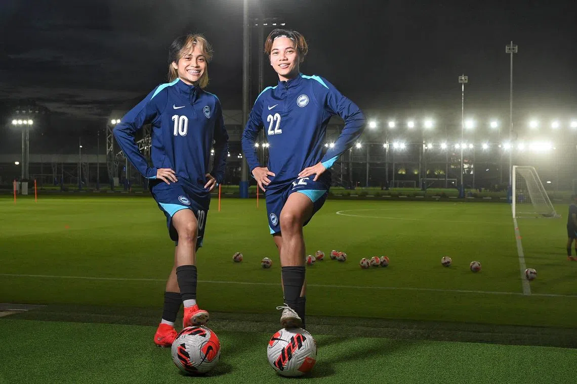 From left : #10 - Farah Nurzahirah, 20 and 
#22 - Farhanah Ruhaizat, 26. 
The squad for the AFF Women?s Cup will be released on Nov 19. With the Lionesses without forward Danelle Tan, who will miss the tournament owing to injury, they will turn to Farhanah Ruhaizat, Farah Nurzahirah and Josephine Ang to lead the attack. The AFF Women?s Cup is a qualifying event for the Asean Women?s Championship.