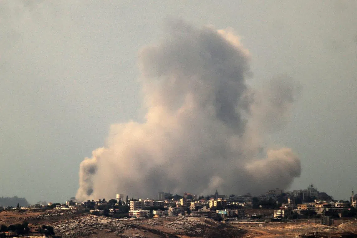 Smoke billowing from the site of an Israeli strike targeting southern Lebanon on Sept 21.
