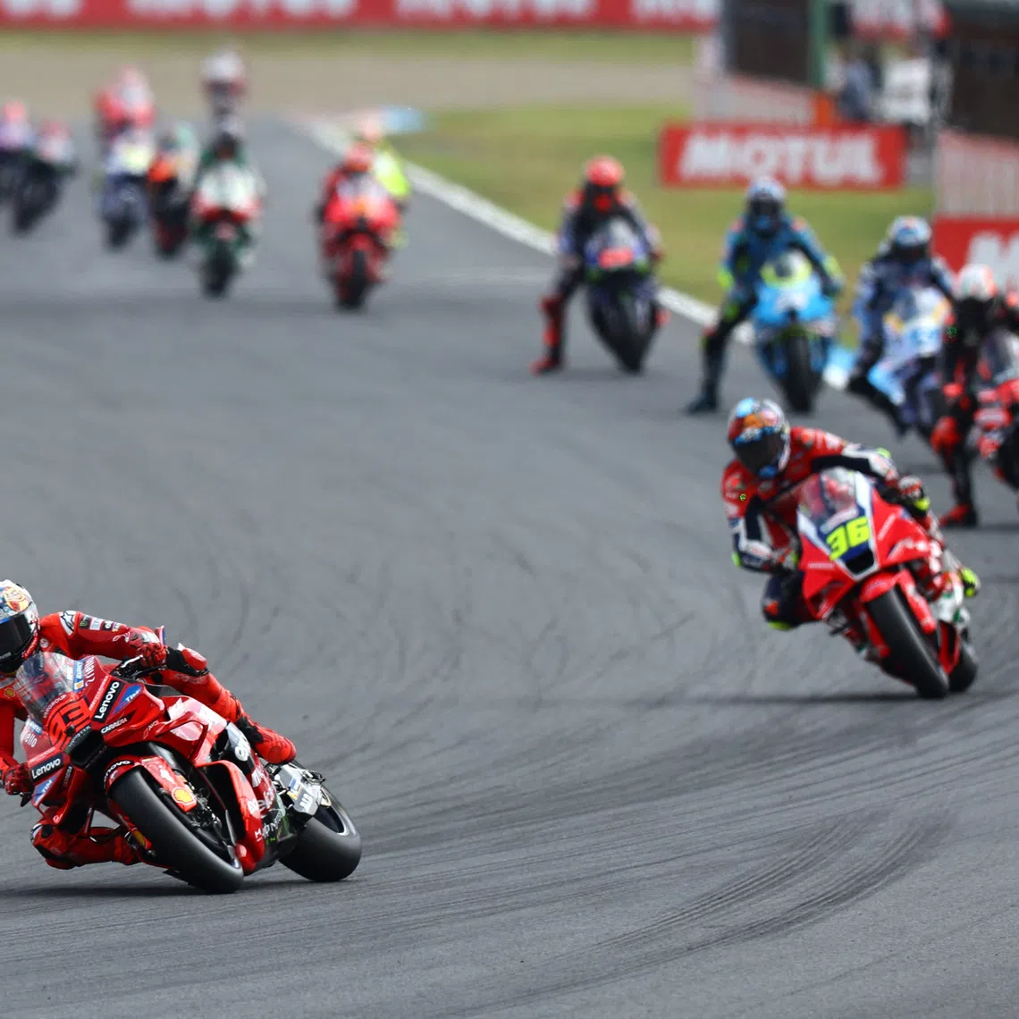 MotoGP - Japanese Grand Prix - Mobility Resort Motegi, Motegi, Japan - September 28, 2025 Ducati Lenovo Team's Marc Marquez in action during the MotoGP race REUTERS/Kim Kyung-Hoon