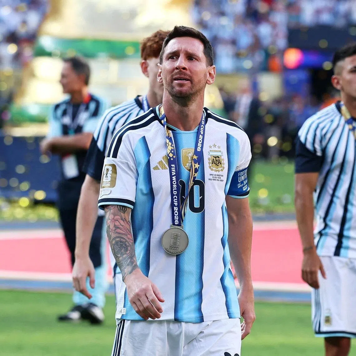 Argentina captain Lionel Messi cuts a dejected figure after their World Cup final defeat.