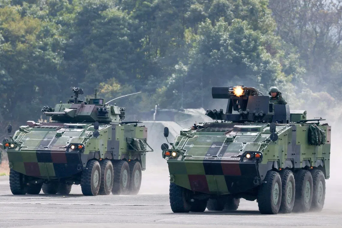 Soldiers operate CM-32 armored vehicles during the annual military exercise ahead of Lunar New Year in Taichung, Taiwan, January 27, 2026.