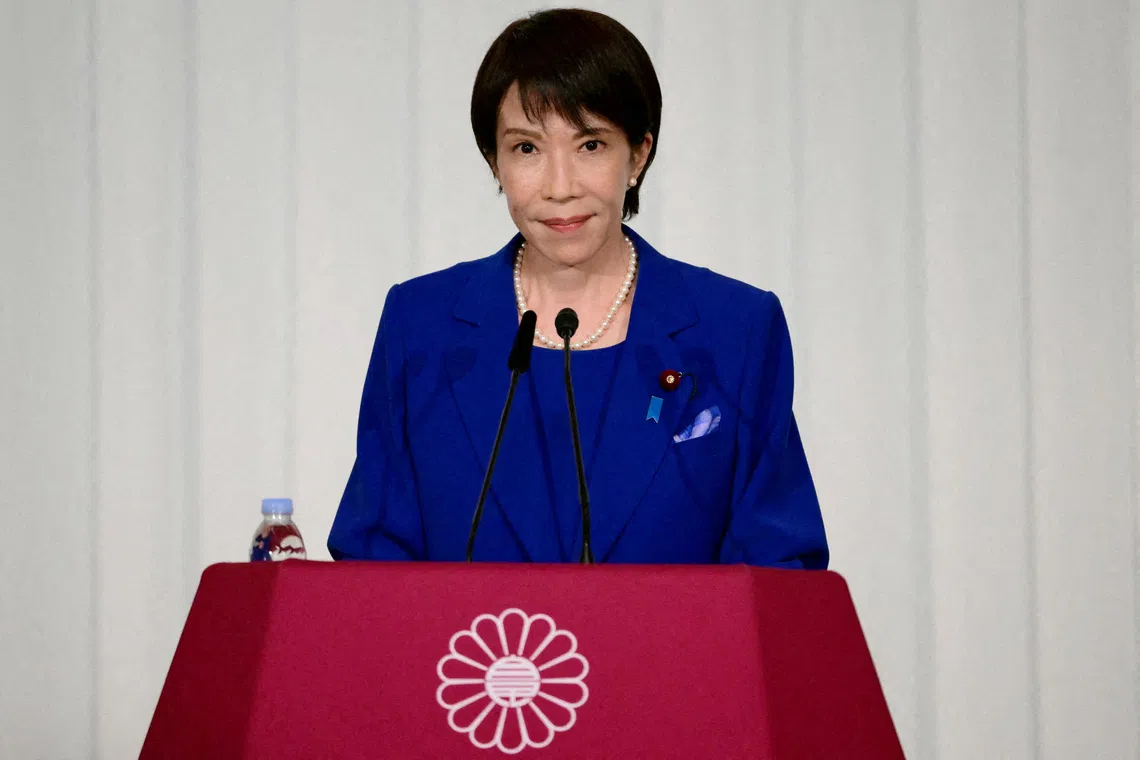 LDP leader Sanae Takaichi (pictured) and Hirofumi Yoshimura, head of the right-leaning Ishin, are set to sign an agreement on their alliance on Oct 20.
