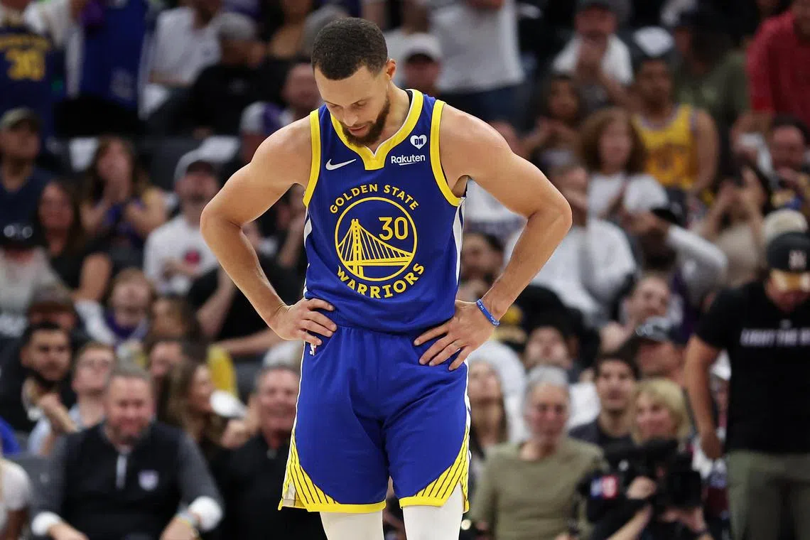 Golden State Warriors star Stephen Curry during the second half of their loss to the Sacramento Kings in the NBA play-in tournament at the Golden 1 Centre.