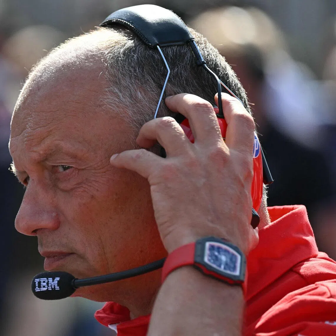 Ferrari’s French team principal Frederic Vasseur is seen before the Formula One Azerbaijan Grand Prix at the Baku City Circuit in Baku on Sept 26.