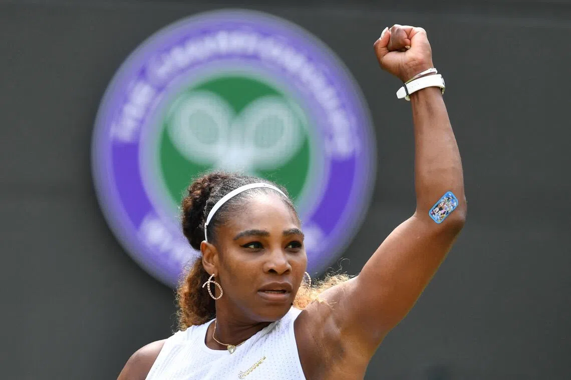 (FILES) US player Serena Williams gestures during a game against Spain's Carla Suarez Navarro during their women's singles fourth round match on the seventh day of the 2019 Wimbledon Championships at The All England Lawn Tennis Club in Wimbledon, southwest London, on July 8, 2019. Serena Williams will face Australia's Maya Joint in the 2026 Wimbledon first round as the American legend is set to return to singles action for the first time in four years.