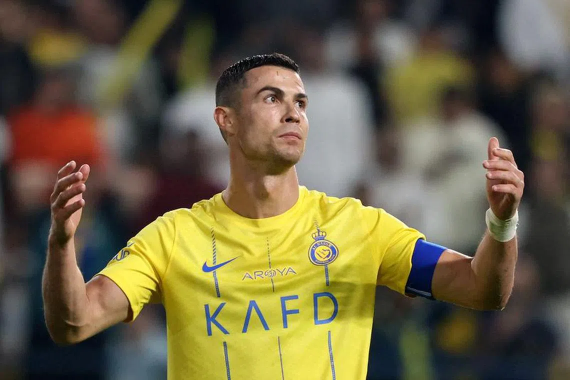 FILE PHOTO: Soccer Football - Saudi Pro League - Al Nassr v Al Okhdood - Al-Awwal Park, Riyadh, Saudi Arabia - November 24, 2023 Al Nassr's Cristiano Ronaldo reacts REUTERS/Ahmed Yosri/File Photo