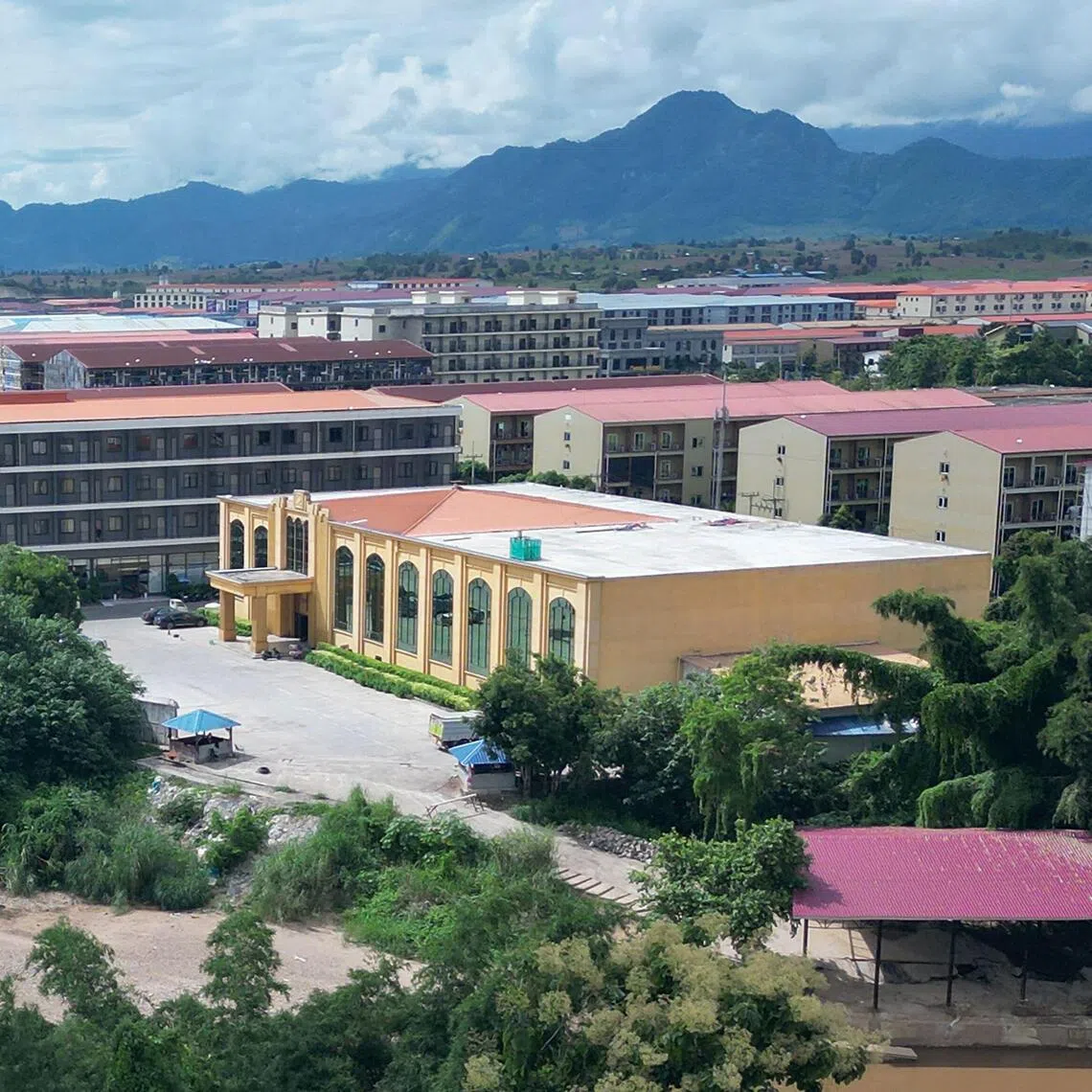 The KK Park complex in Myanmar's eastern Myawaddy township, as pictured from Mae Sot district in Thailand's border province of Tak.