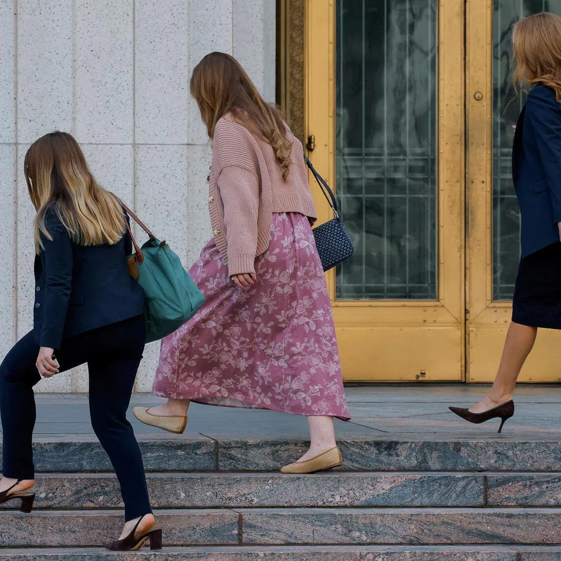 Plaintiff Kaley GM (centre) arriving to take the stand in Los Angeles, California, on Feb 26.