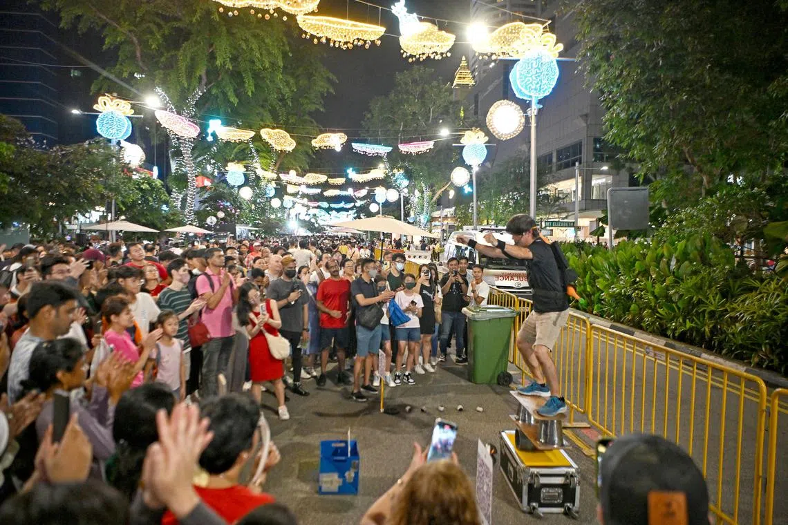 Street performance during the first ever Christmas Eve street party at Orchard Road on Dec 24, 2023.