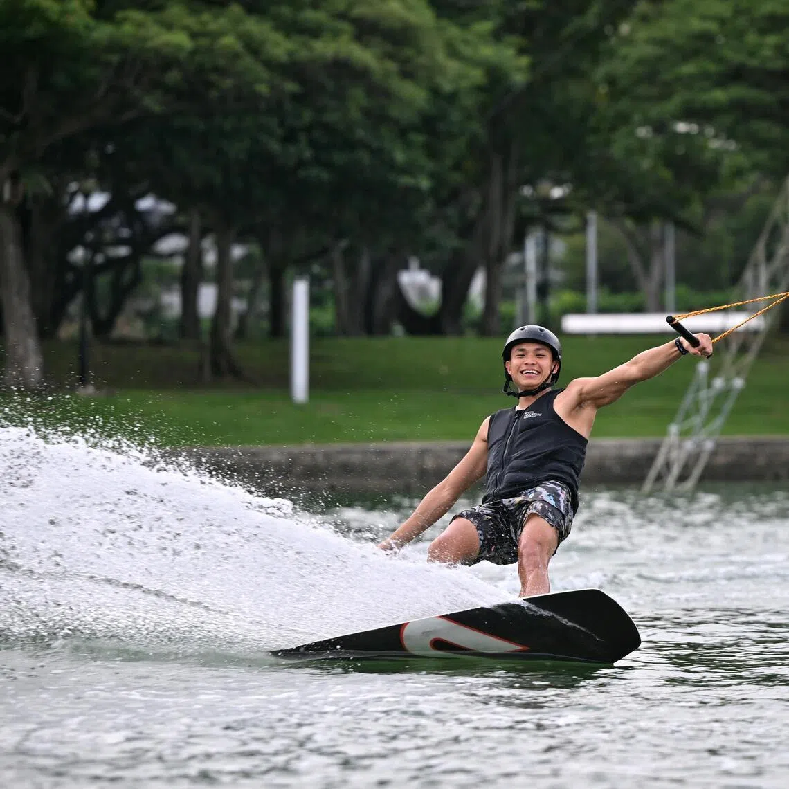 Singapore wakeboarder Clarence Batchelor, at Singapore Wake Park on Jul 2, 2026.