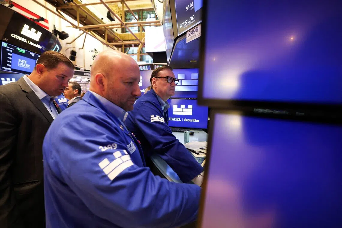 Traders working on the floor of the New York Stock Exchange, in New York City.