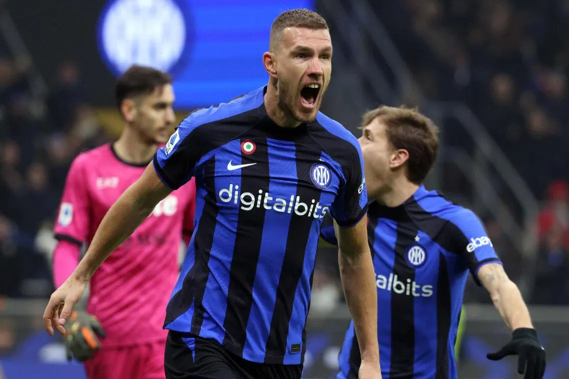 Inter Milan’s Edin Dzeko celebrates scoring the winning goal during against Serie A leaders Napoli on Jan 4. 