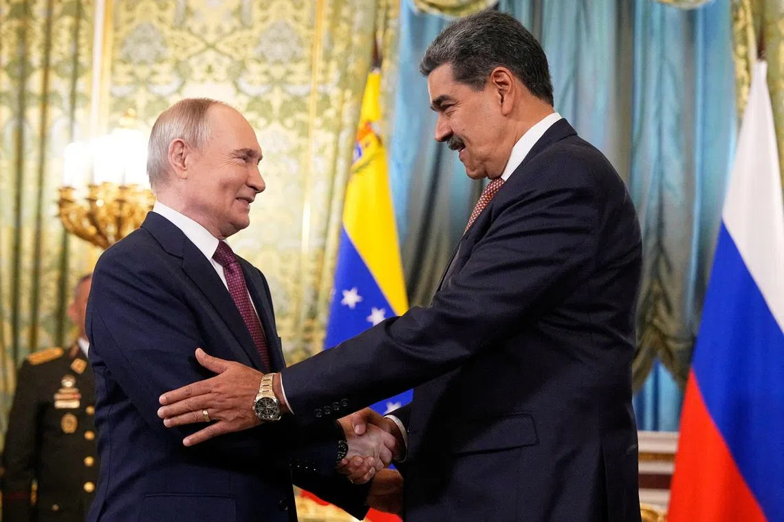 Russian President Vladimir Putin meeting his Venezuelan counterpart Nicolas Maduro at the Kremlin in Moscow in May 2025.