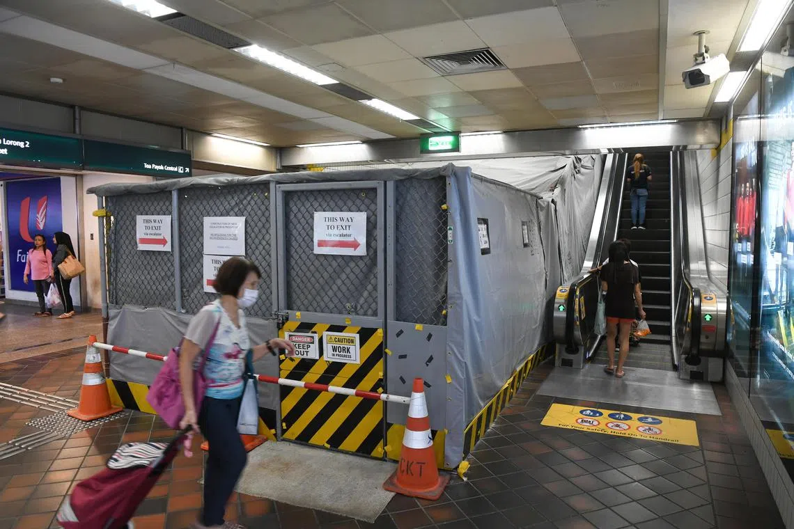 As part of rail enhancement works, LTA is installing an escalator at Exit C of Toa Payoh MRT station.

(ST PHOTO: AZMI ATHNI)