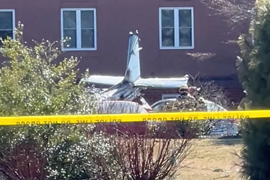 The site where a small plane crashed into the parking lot of a retirement community in Lititz, Pennsylvania, on March 9.