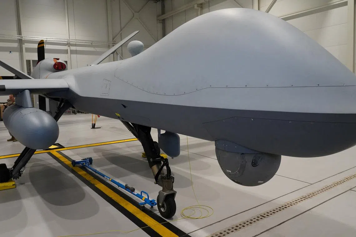 FILE PHOTO: A U.S. Air Force MQ-9 Reaper drone sits in a hanger at Amari Air Base, Estonia, July 1, 2020. REUTERS/Janis Laizans/File Photo