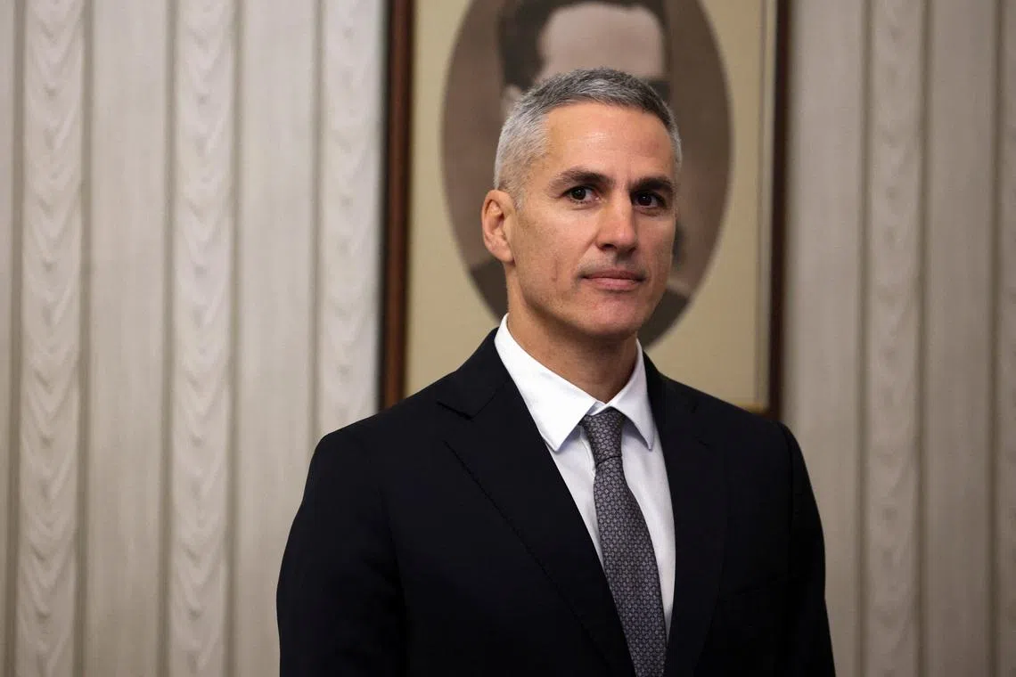 Newly appointed caretaker Prime Minister Andrey Gyurov attends an official ceremony with Bulgaria's President Iliana Iotova in Sofia, Bulgaria, February 12, 2026. REUTERS/Spasiyana Sergieva