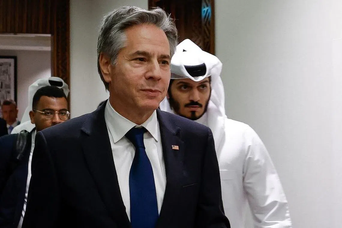 U.S. Secretary of State Antony Blinken walks to meet with Qatar's Prime Minister and Foreign Minister Sheikh Mohammed bin Abdulrahman Al Thani, during Blinken's week-long trip aimed at calming tensions across the Middle East, in Doha, Qatar, January 7, 2024. REUTERS/Evelyn Hockstein/Pool/ File Photo