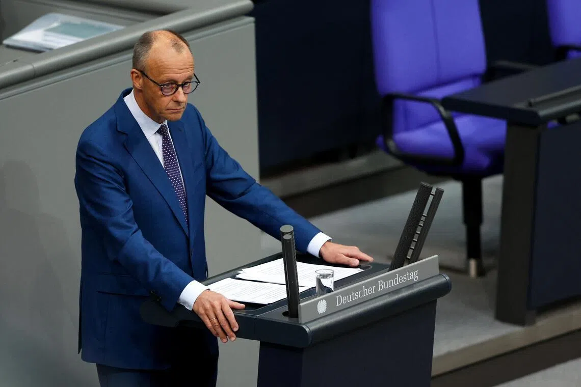 German Chancellor Friedrich Merz attending a plenum session of the lower house of parliament, the Bundestag, in Berlin, on July 9.