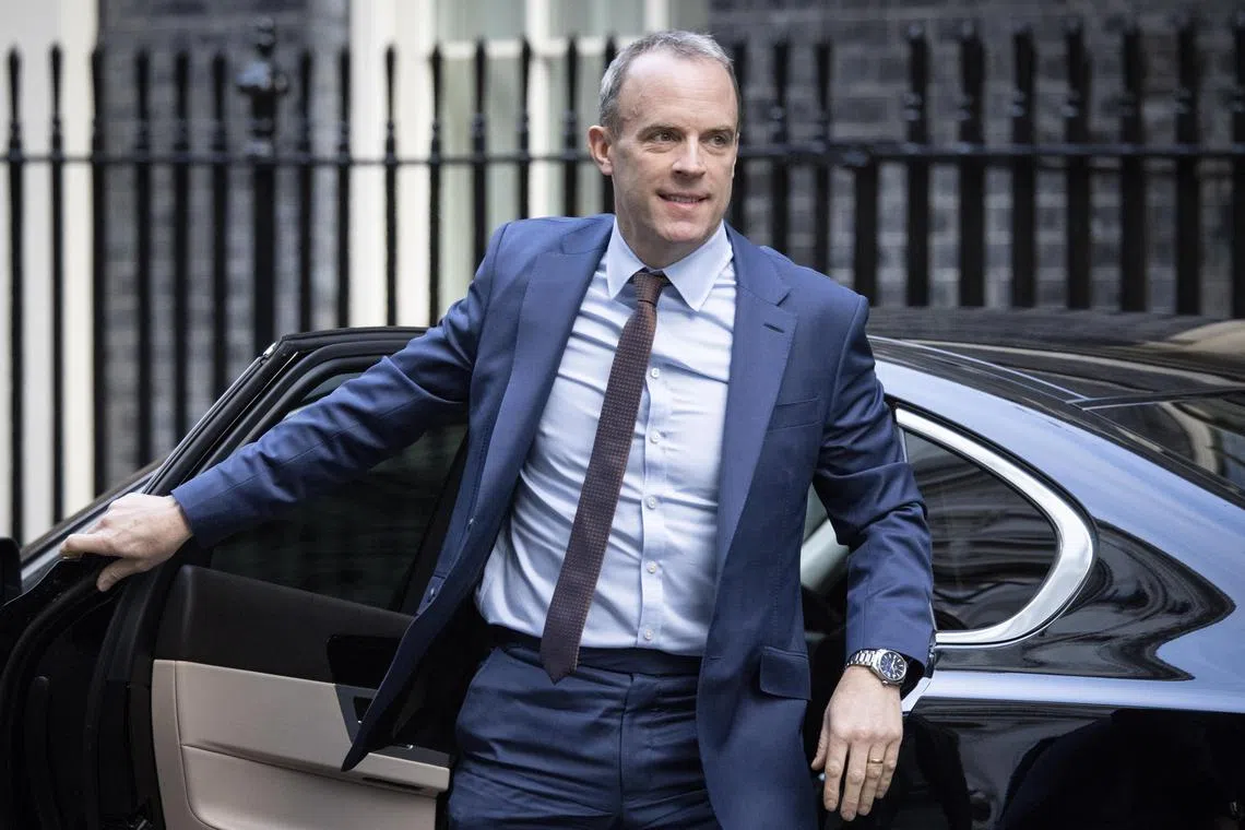 British Deputy Prime Minister Dominic Raab arrives to attend a Cabinet meeting at 10, Downing Street in London, Britain, on Nov 22, 2022. 