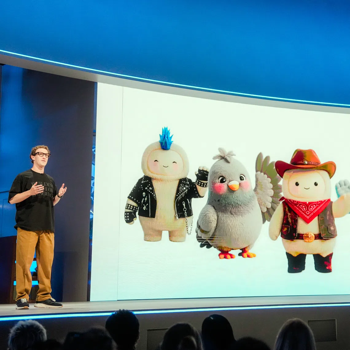 Mark Zuckerberg, Meta’s chief executive, with various iterations of the Muse avatar in Menlo Park, California, on Sept 23.