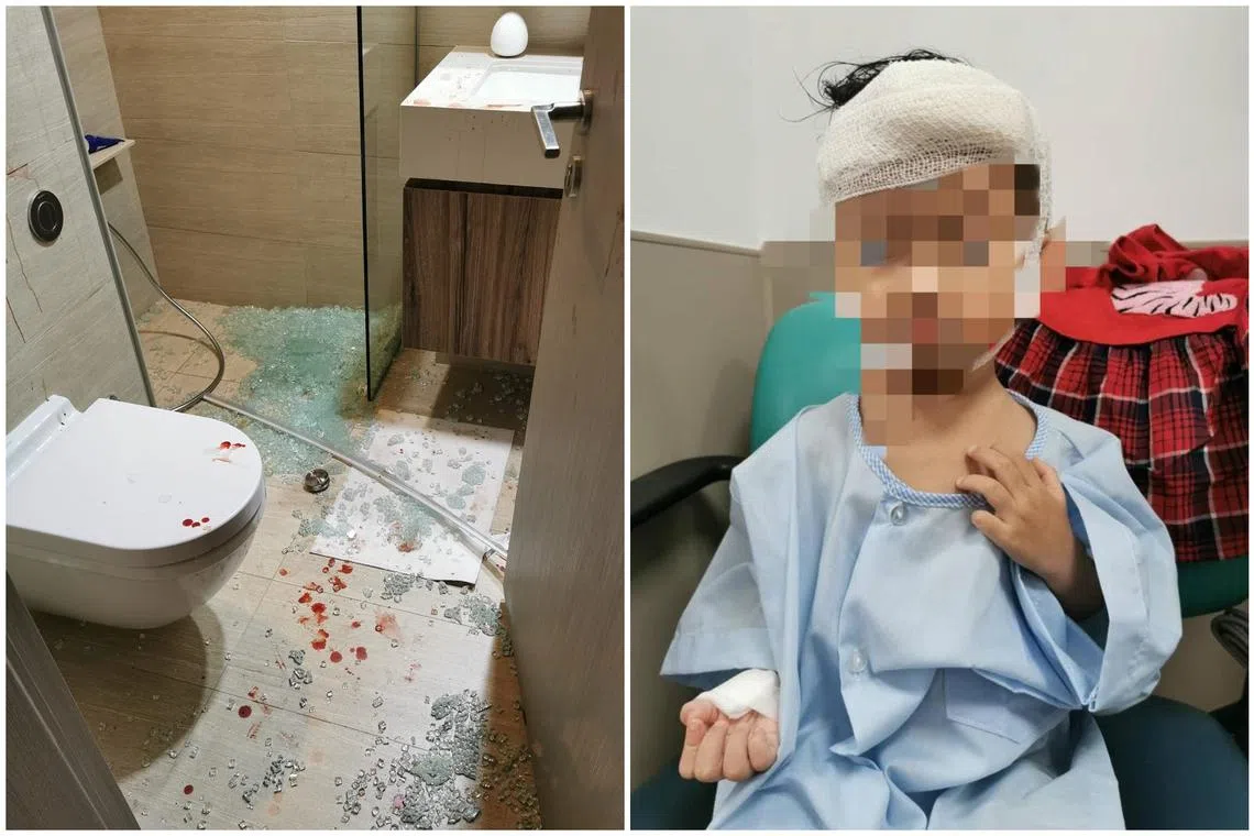 The toddler was left with cuts to her face and body after the glass door shattered while she was being bathed. 