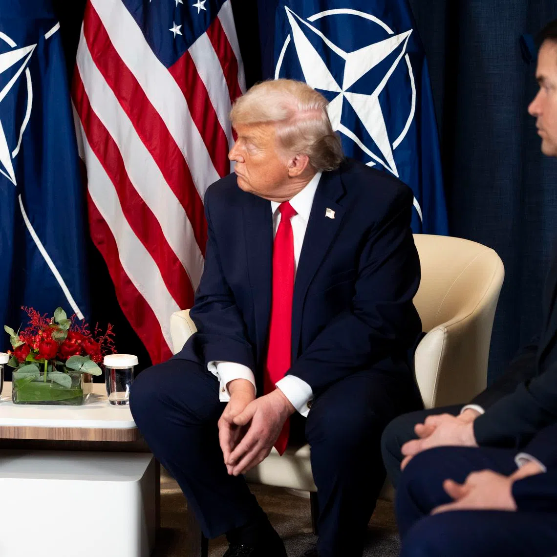 NATO Secretary-General Mark Rutte (left) speaks during a meeting with President Donald Trump on the sidelines of the WEF in Davos, Switzerland, on Jan 12.