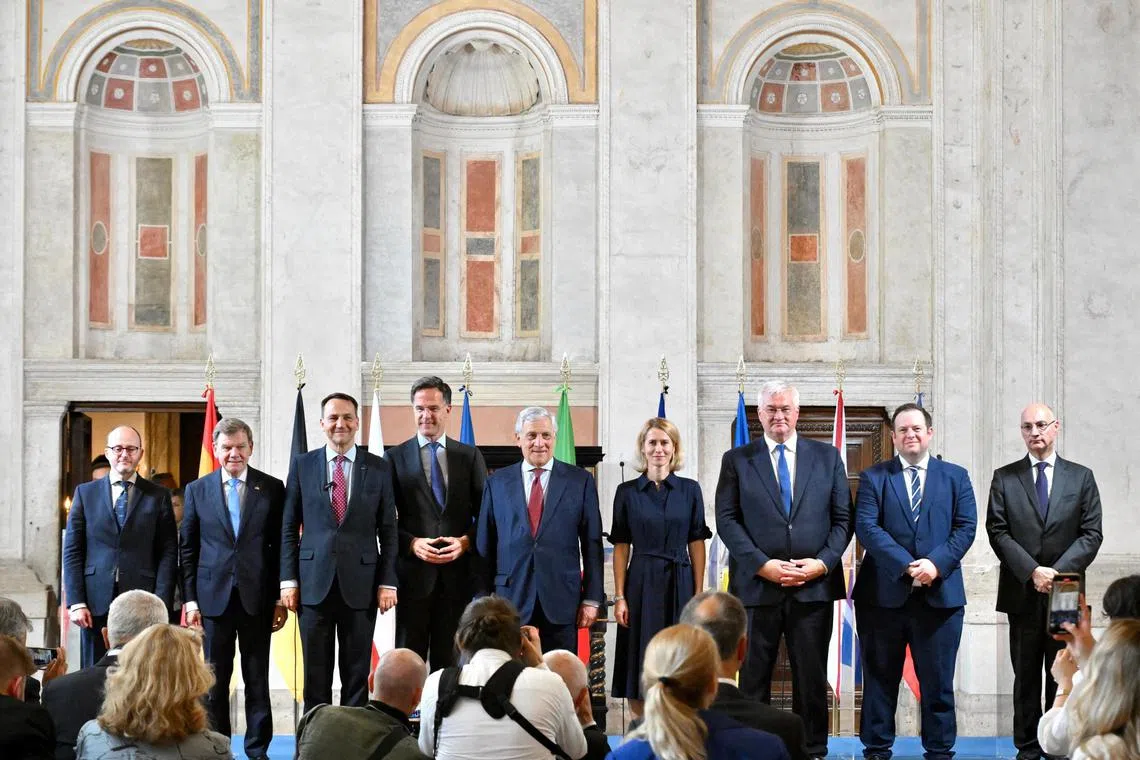 Ukrainian Foreign Minister Andrii Sybiha (third from right) attending the meeting with leaders and officials from the European Union, Britain and Nato, in Rome, on June 12. 
