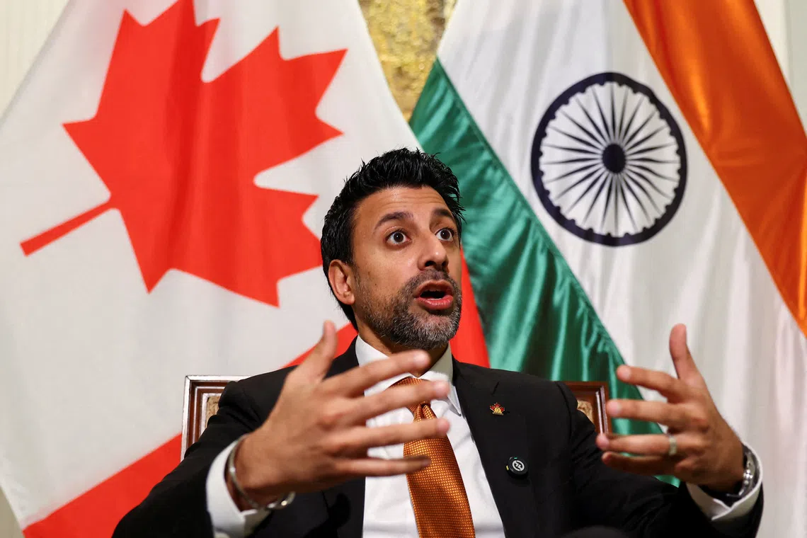 FILE PHOTO: Canadian Minister of International Trade Maninder Sidhu gestures as he speaks during an interview with Reuters at the residence of the Canadian High Commissioner in New Delhi, India, November 13, 2025. REUTERS/Anushree Fadnavis/File Photo