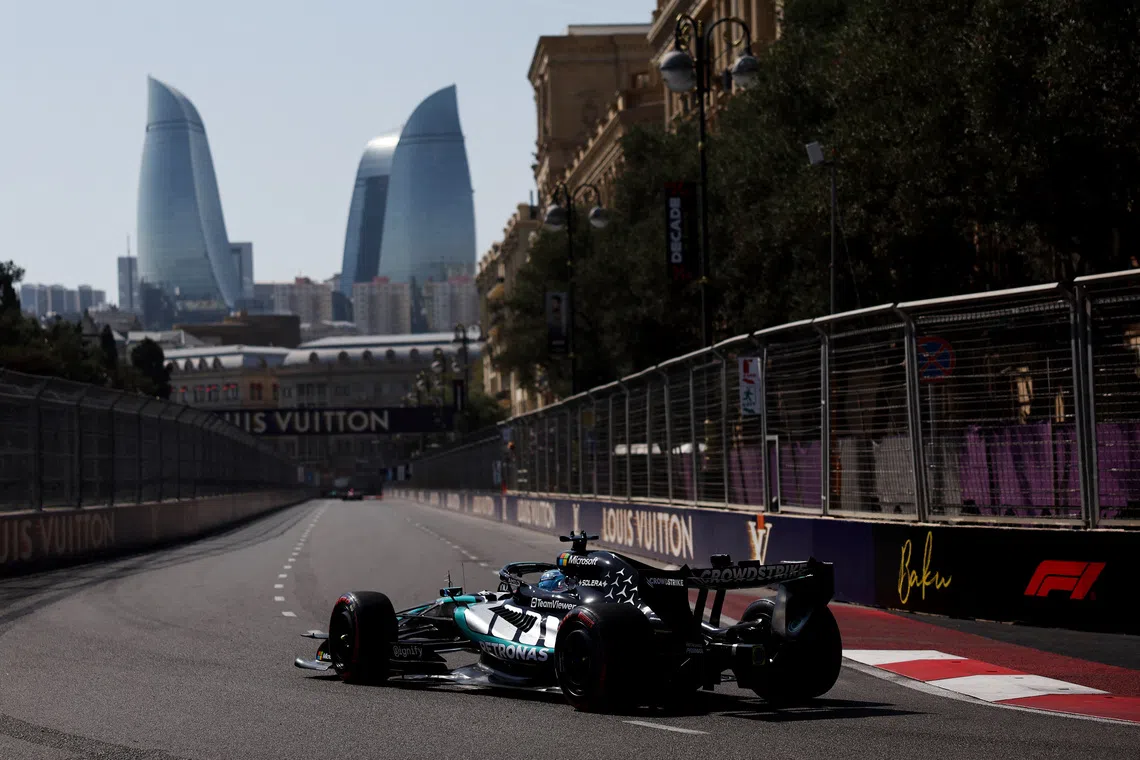 Formula One F1 - Azerbaijan Grand Prix - Baku City Circuit, Baku, Azerbaijan - September 24, 2026 Mercedes' George Russell in action during practice REUTERS/Jakub Porzycki