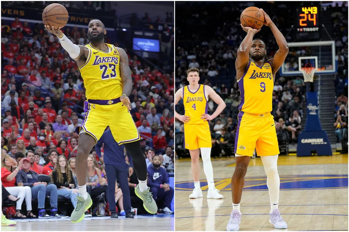 The Lakers are still formulating plans for LeBron James (left) and his son Bronny to be on an NBA court this season.