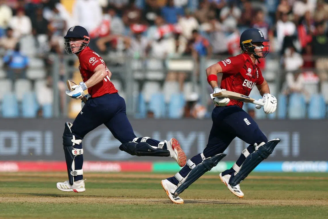 Cricket - ICC Men's T20 World Cup 2026 - Group C - England v Nepal - Wankhede Stadium, Mumbai, India - February 8, 2026 England's Harry Brook and Jacob Bethell in action REUTERS/Francis Mascarenhas