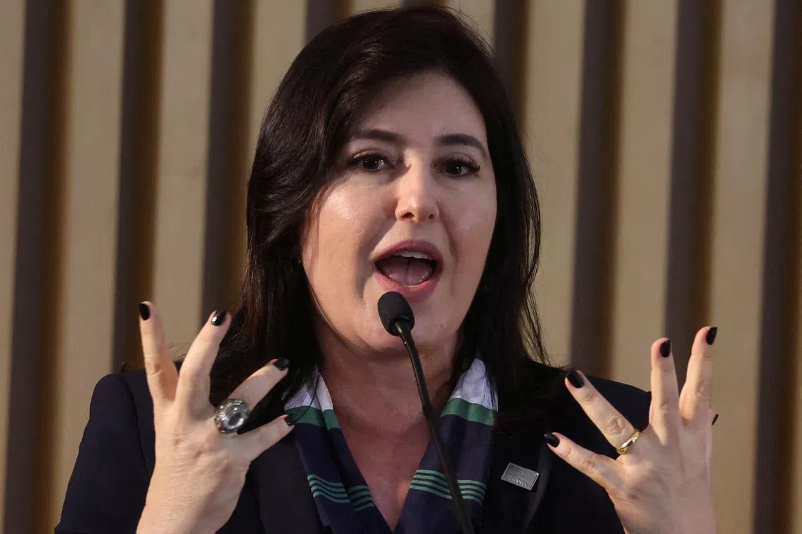 Brazil's Planning and Budget Minister Simone Tebet speaks during the 63rd Summit of Heads of State of MERCOSUR and Associated States, at the Museu do Amanha (Museum of Tomorrow) in Rio de Janeiro, Brazil December 7, 2023. REUTERS/Pilar Olivares/File Photo