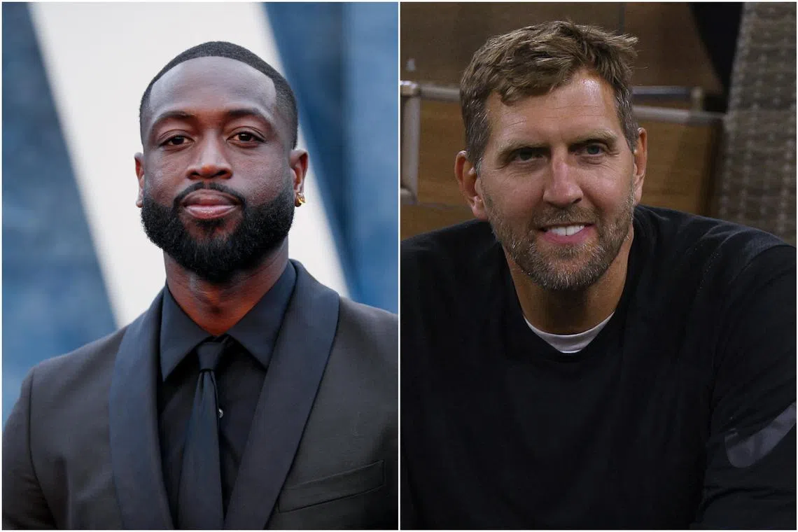 Former NBA superstars Dwyane Wade (left) and Dirk Nowitzki were elected to the NBA Hall of Fame. 