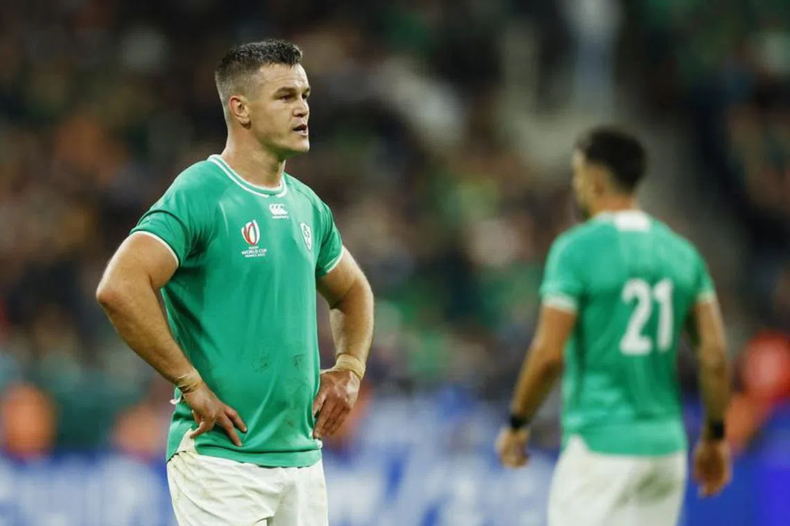 Rugby Union - Rugby World Cup 2023 - Quarter Final - Ireland v New Zealand - Stade de France, Saint-Denis, France - October 14, 2023 Ireland's Johnny Sexton looks dejected after the match REUTERS/Sarah Meyssonnier