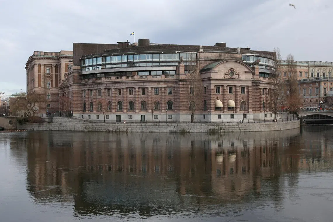 FILE PHOTO: A view of a building of Sweden's parliament in Stockholm, Sweden, February 25, 2024. REUTERS/ Tom Little/File Photo