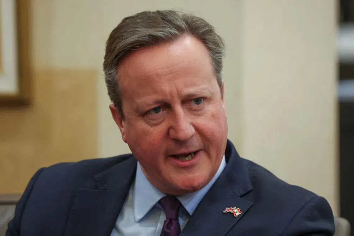 British Foreign Secretary David Cameron meets with Lebanon's caretaker Prime Minister Najib Mikati (unseen) in Beirut, Lebanon February 1, 2024. REUTERS/Mohamed Azakir/File Photo