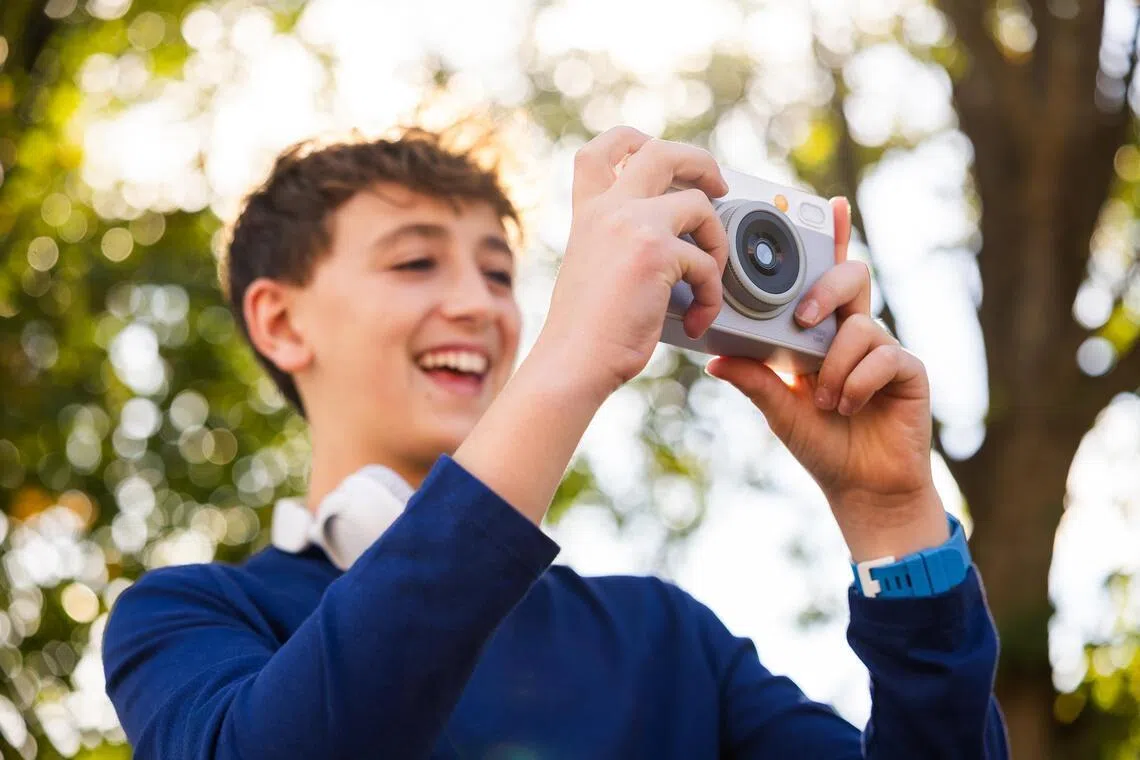 The 5-megapixel camera is available in two colourways: grey or cotton candy mix.