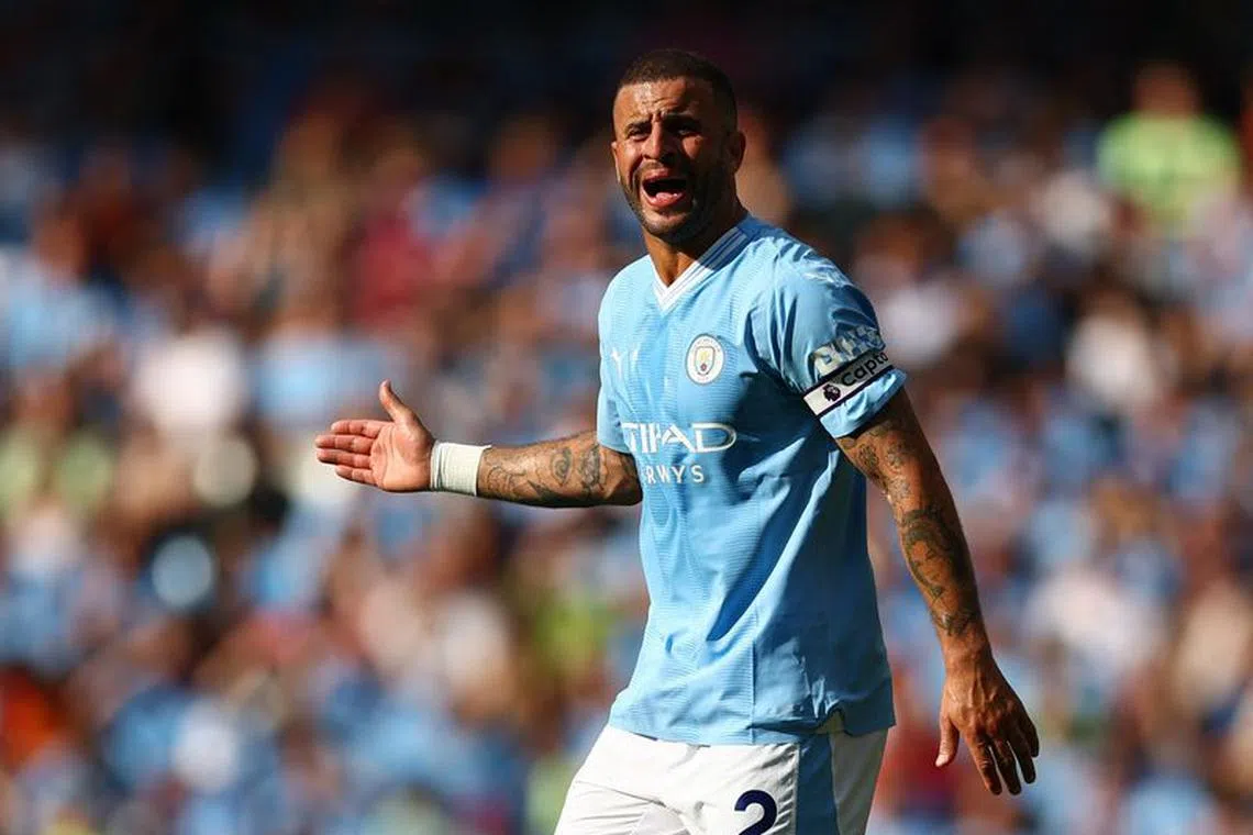 Soccer Football - Premier League - Manchester City v Fulham - Etihad Stadium, Manchester, Britain - September 2, 2023 Manchester City's Kyle Walker reacts REUTERS/Molly Darlington