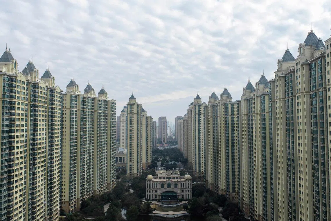 This aerial photo taken on December 3, 2022 shows a housing complex by Chinese property developer Evergrande in Huaian, in China's eastern Jiangsu province. (Photo by AFP) / China OUT
