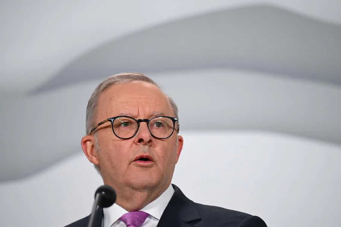  Australian PM Anthony Albanese speaks to the media during a press conference after attending the G7 Leaders' Summit on June 17.