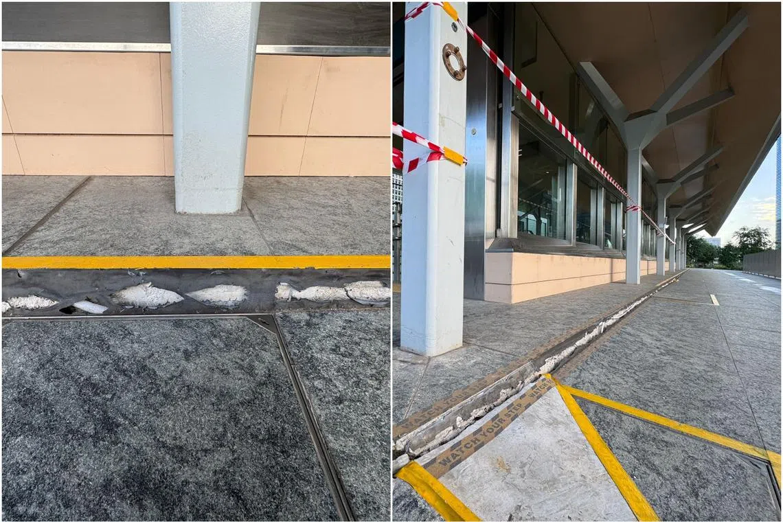 Safety measures such as warning signs and caution tape are in place at the station's entrances.