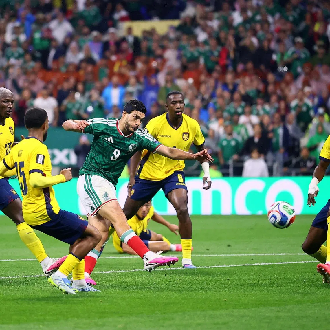 Mexico’s Raul Jimenez scored their second goal against Ecuador.