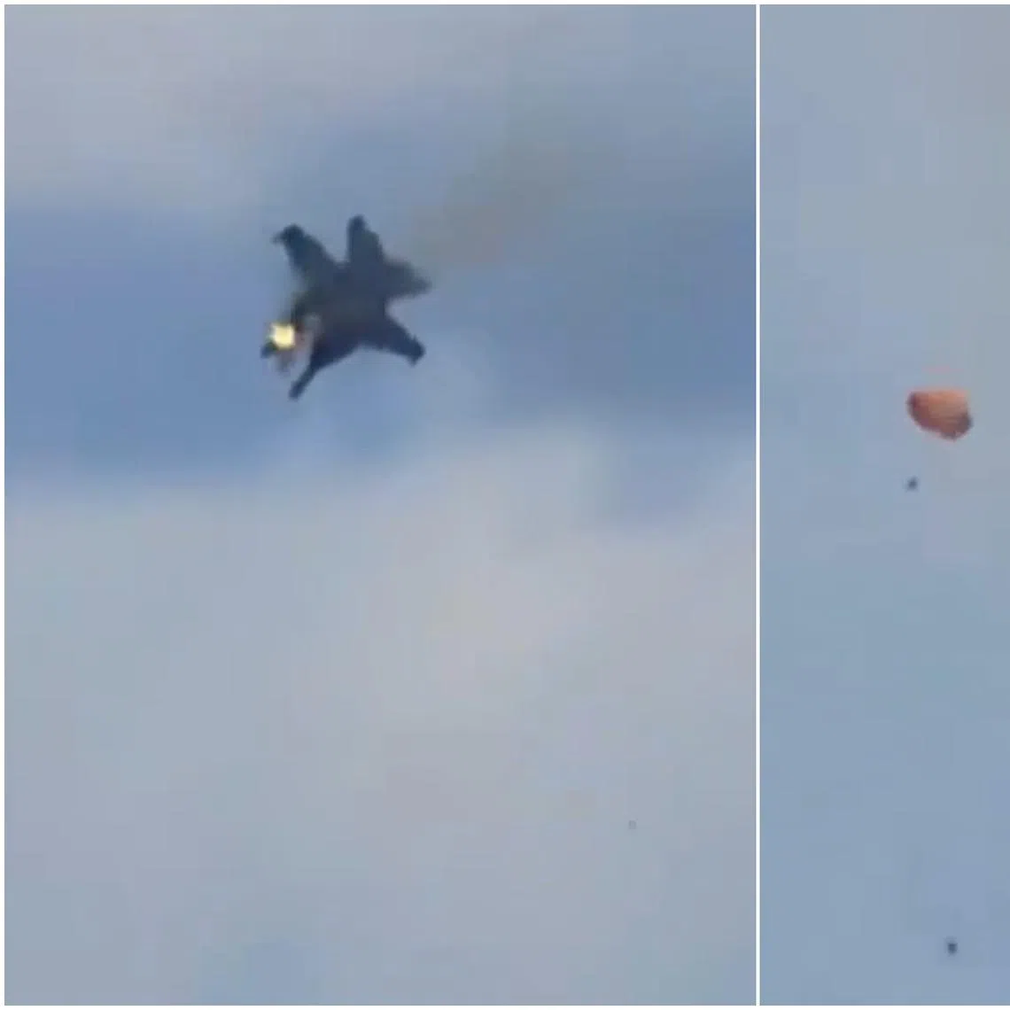 Two EA-18G Growler jets seen in a video posted on social media crashing mid-air near the Mountain Home Air Force Base during the Gunfighter Skies Air Show.