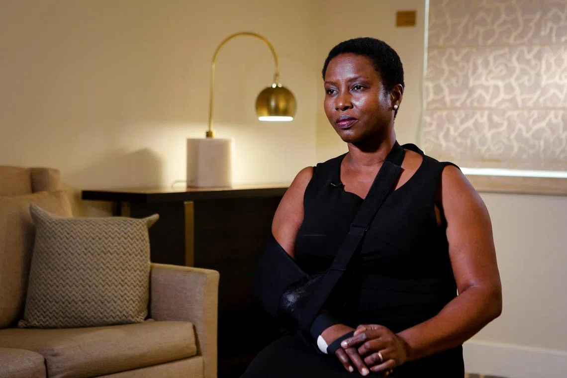 FILE PHOTO: Haiti's former first lady Martine Moise speaks during an interview with Reuters on her husband's assassination in an undisclosed location, August 30, 2021.   Picture taken August 30, 2021. REUTERS/Eva Marie Uzcategui/File Photo