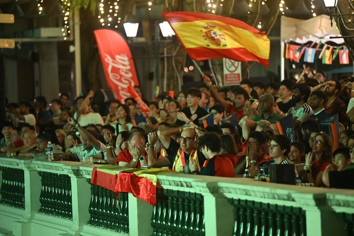 Spanish fans reacts to the match during the live screening of the FIFA World Cup 2026 final between Argentina and Spain at CHIJMES on July 20.