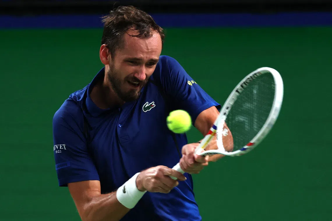Tennis - ATP Masters 1000 - Shanghai Masters - Qizhong Forest Sports City Arena, Shanghai, China - October 16, 2026 Russia's Daniil Medvedev in action during his quarter final match against Tommy Paul of the U.S. REUTERS/Tyrone Siu